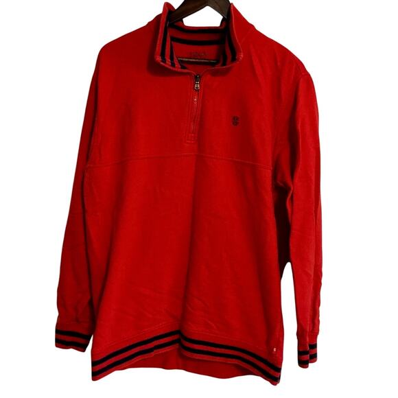 IZOD Sweater Adult Large Red Long Sleeve Pullover Outdoors Cotton Zip Preppy Men - Picture 1 of 6
